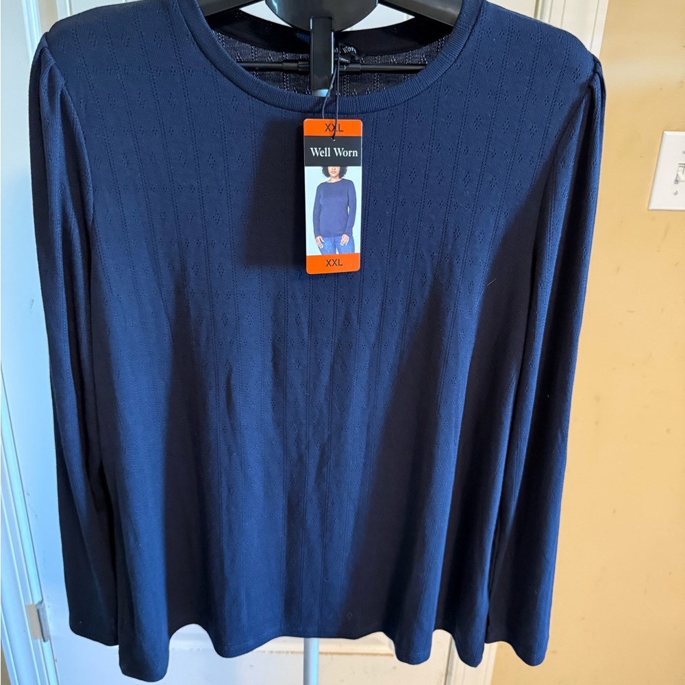NWT Women's Long Sleeve Crewneck Top, Dark Blue Size XXL